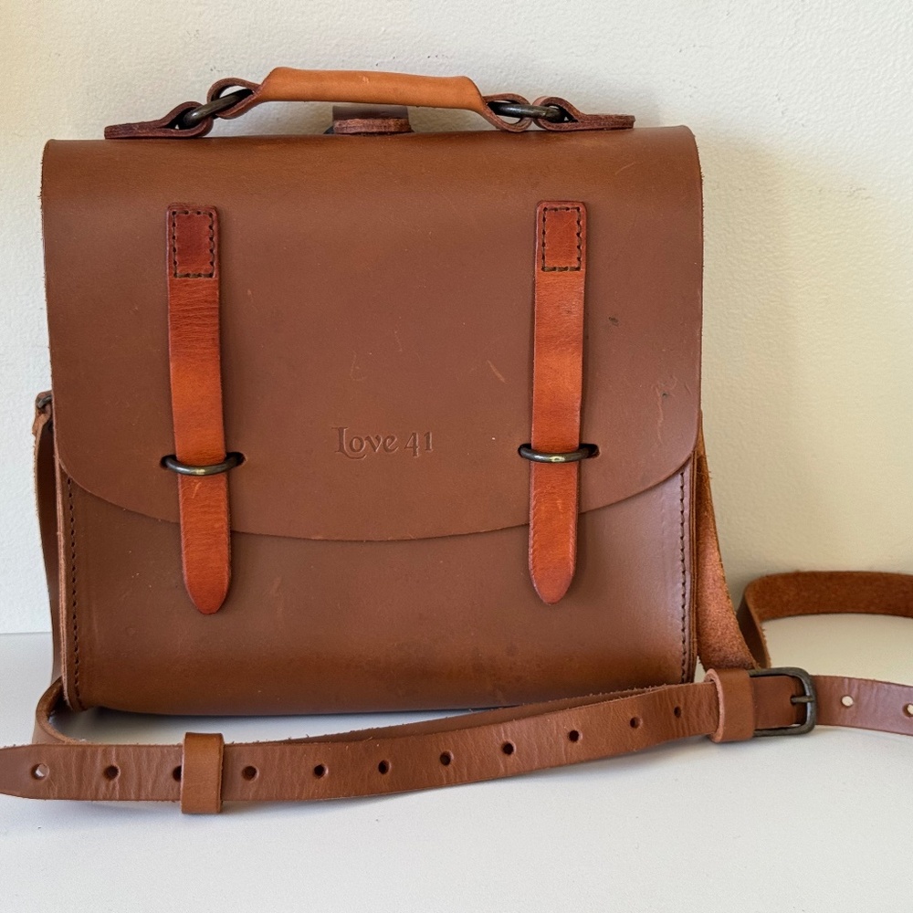 Love 41 Leather Brown Satchel Crossbody Bag Handmade Rustic Purse Rustic